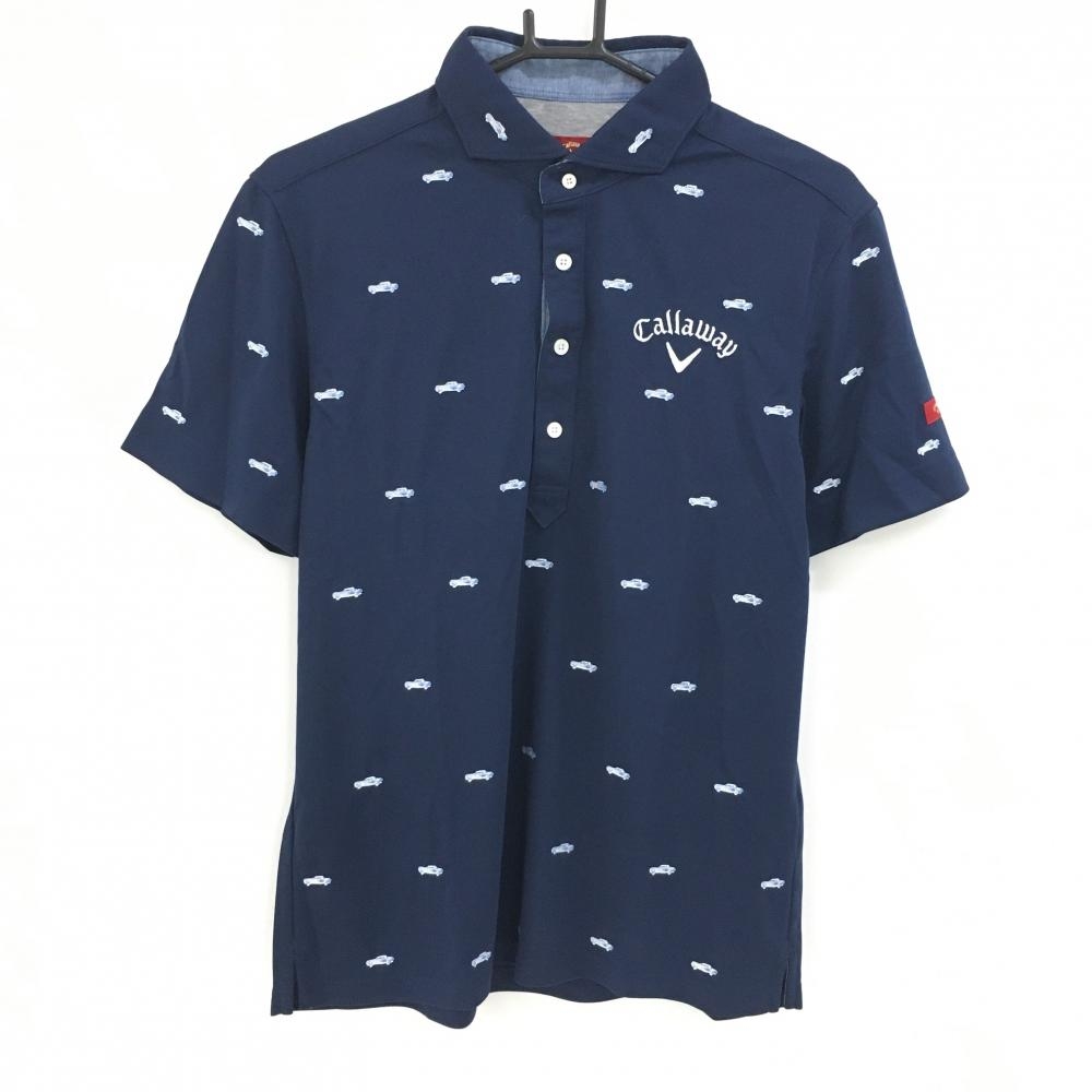 【超美品】キャロウェイ レッドレーベル 半袖ポロシャツ ネイビー×白 車刺しゅう柄  メンズ L ゴルフウェア Callaway