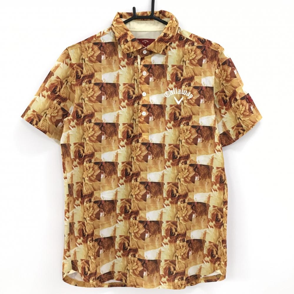 キャロウェイ レッドレーベル 半袖ポロシャツ オレンジ系 総柄 バラ柄 メンズ L ゴルフウェア Callaway