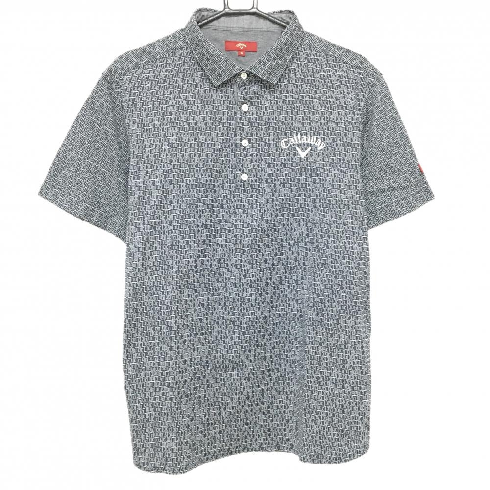 【超美品】キャロウェイ レッドレーベル 半袖ポロシャツ ネイビー×白 総柄 メンズ 3L ゴルフウェア 大きいサイズ Callaway