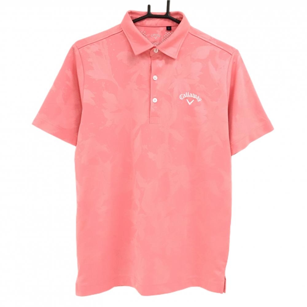 【超美品】キャロウェイ 半袖ポロシャツ ピンク 総柄地模様 ロゴ白 メンズ M ゴルフウェア 2024年モデル Callaway