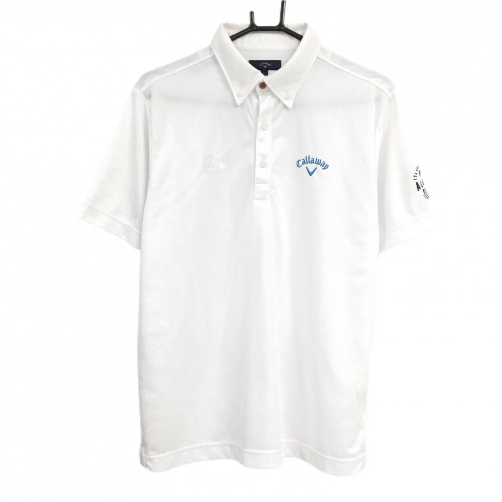 【美品】キャロウェイ 半袖ポロシャツ 白 ヤシの木地模様 メルセデスベンツ ボタンダウン  メンズ L ゴルフウェア Callaway
