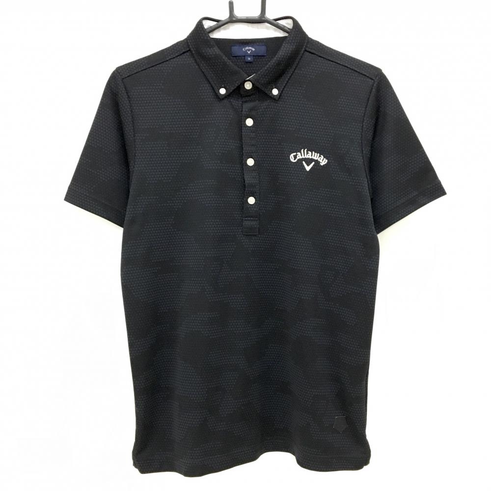【超美品】キャロウェイ 半袖ポロシャツ 黒×ダークグレー 総柄 ロゴ刺しゅう メンズ M ゴルフウェア Callaway