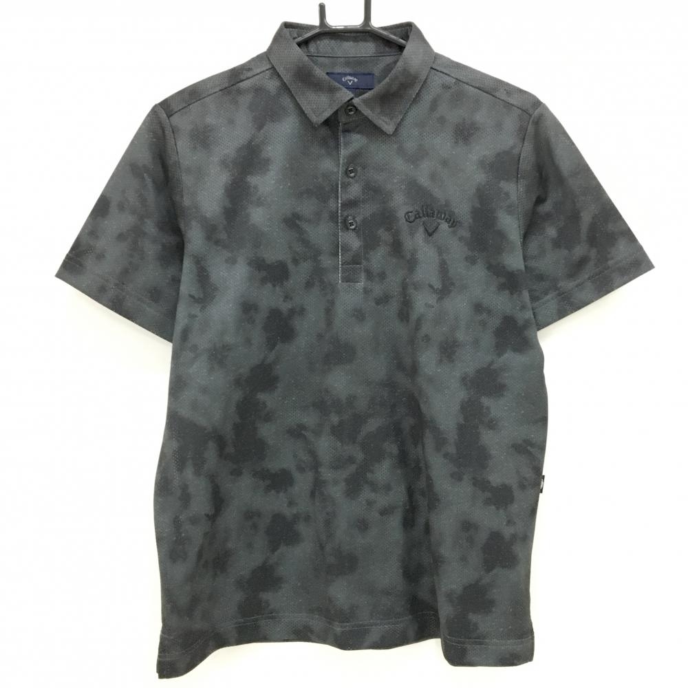 【美品】キャロウェイ 半袖ポロシャツ 黒 むら染め風総柄 メッシュ生地 メンズ M ゴルフウェア 2024年モデル Callaway