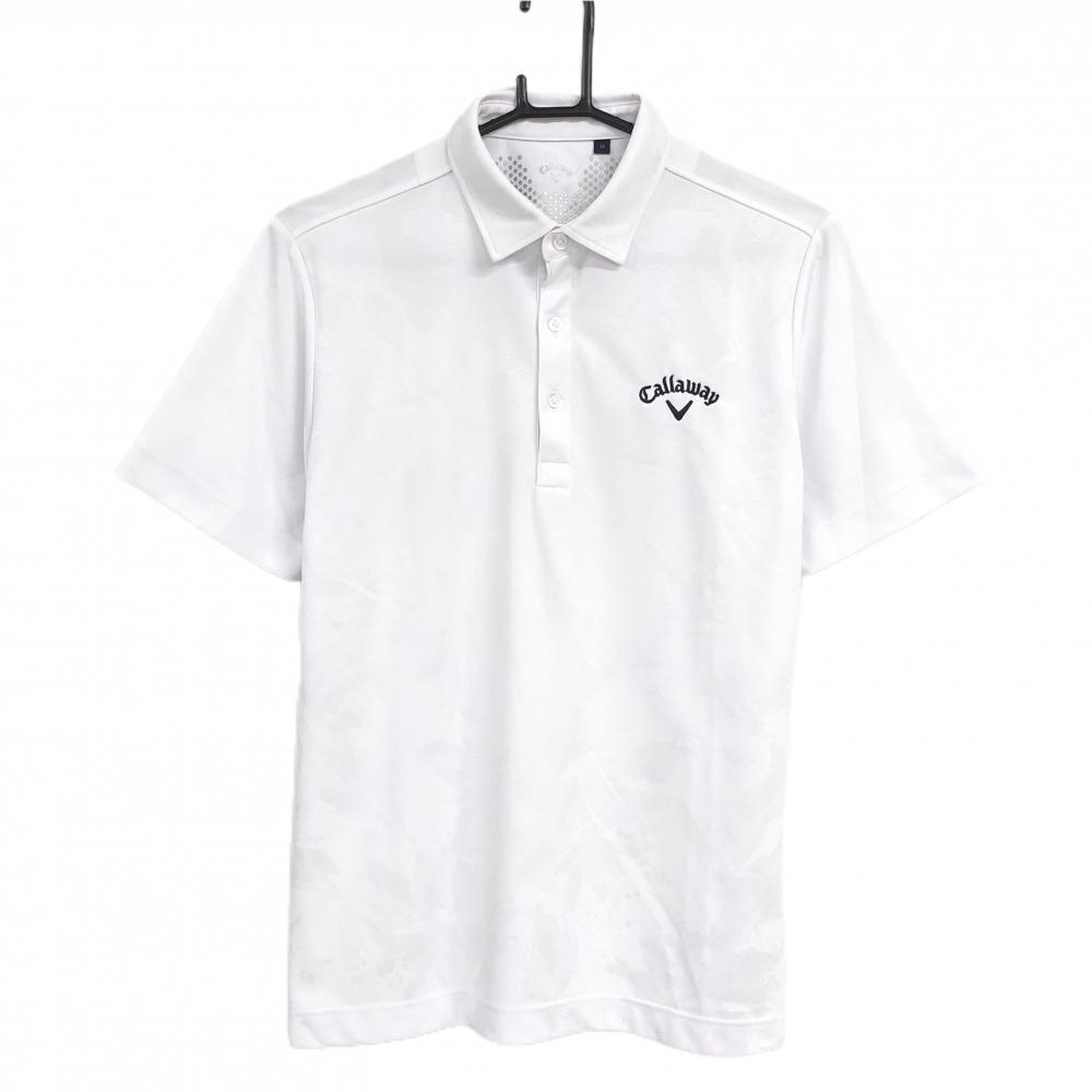 【超美品】キャロウェイ 半袖ポロシャツ 白 花柄地模様 ロゴ メンズ M ゴルフウェア 2024年モデル Callaway