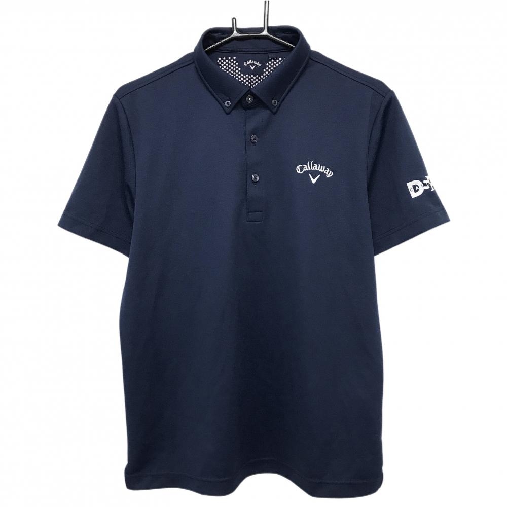【超美品】キャロウェイ 半袖ポロシャツ ネイビー×白 ロゴ刺しゅう ボタンダウン メンズ L ゴルフウェア Callaway
