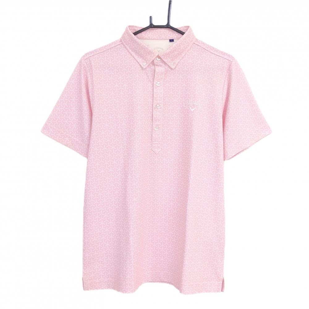 キャロウェイ 半袖ポロシャツ ピンク×白 総柄 ロゴ刺しゅう  メンズ L ゴルフウェア Callaway