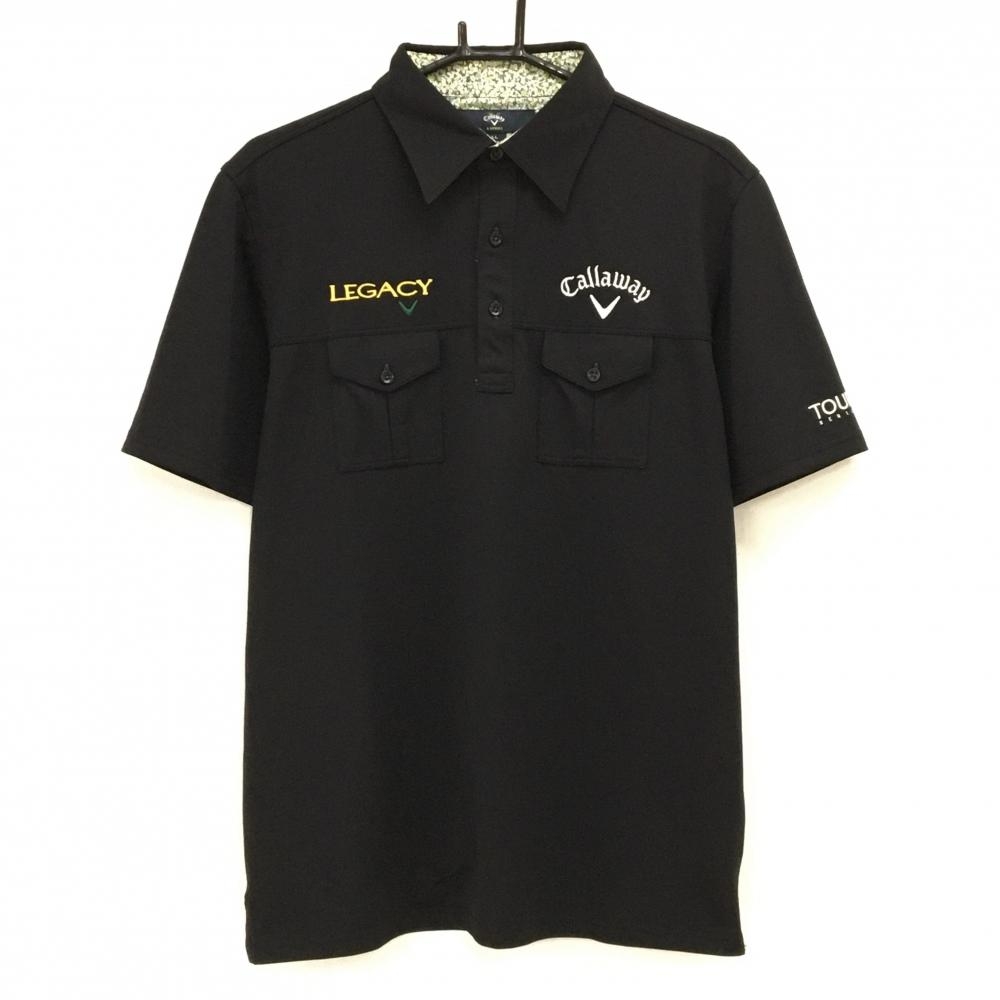 【超美品】キャロウェイ 半袖ポロシャツ 黒×白 胸ポケット DRYSPORT メンズ LL ゴルフウェア Callaway