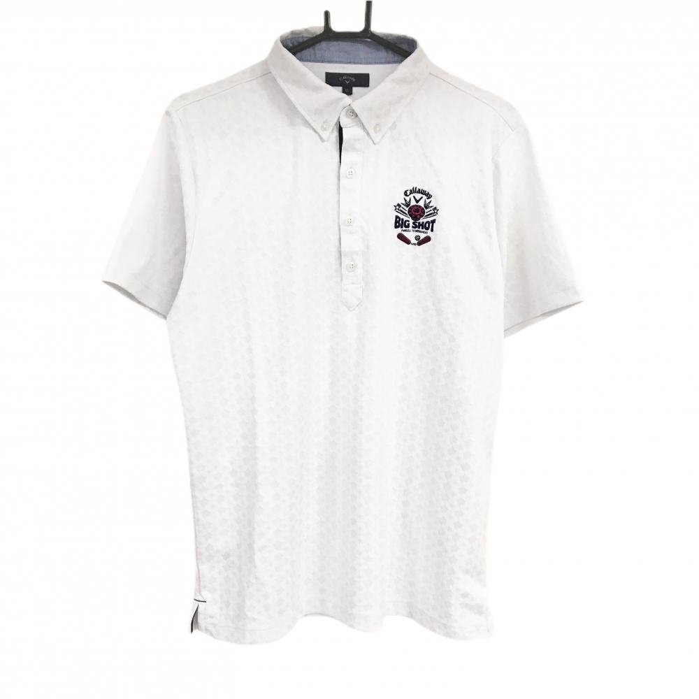 キャロウェイ 半袖ポロシャツ 白×ネイビー 地模様 ロゴ刺しゅう メンズ LL ゴルフウェア Callaway