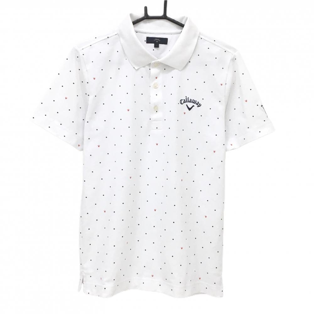 キャロウェイ 半袖ポロシャツ 白×ネイビー ドット柄 ロゴ刺しゅう  メンズ L ゴルフウェア Callaway