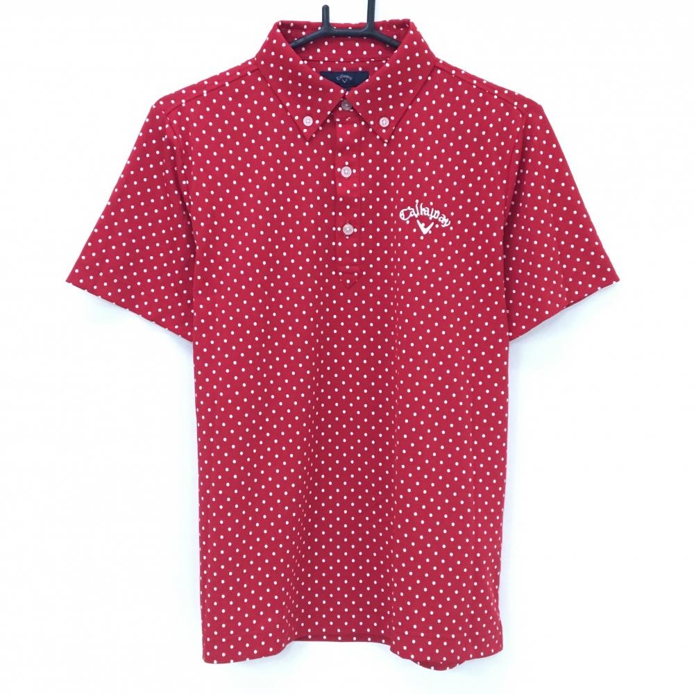 【超美品】キャロウェイ 半袖ポロシャツ レッド×白 ドット柄 ロゴ刺しゅう メンズ M ゴルフウェア Callaway