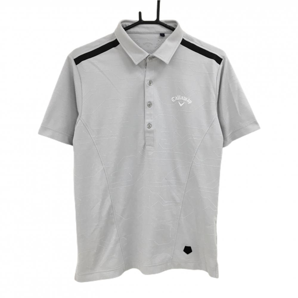 【超美品】キャロウェイ 半袖ポロシャツ ライトグレー 地模様 ロゴ刺しゅう メンズ L ゴルフウェア Callaway