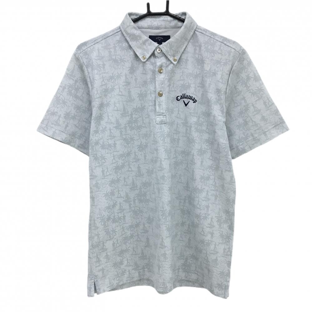 【超美品】キャロウェイ 半袖ポロシャツ グレー 地模様 メッシュ調 ボタンダウン メンズ LL ゴルフウェア Callaway