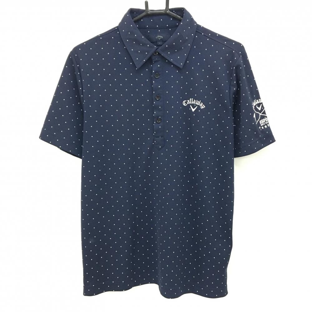 キャロウェイ 半袖ポロシャツ ネイビー×白 ドット ロゴ刺しゅう  メンズ L ゴルフウェア Callaway