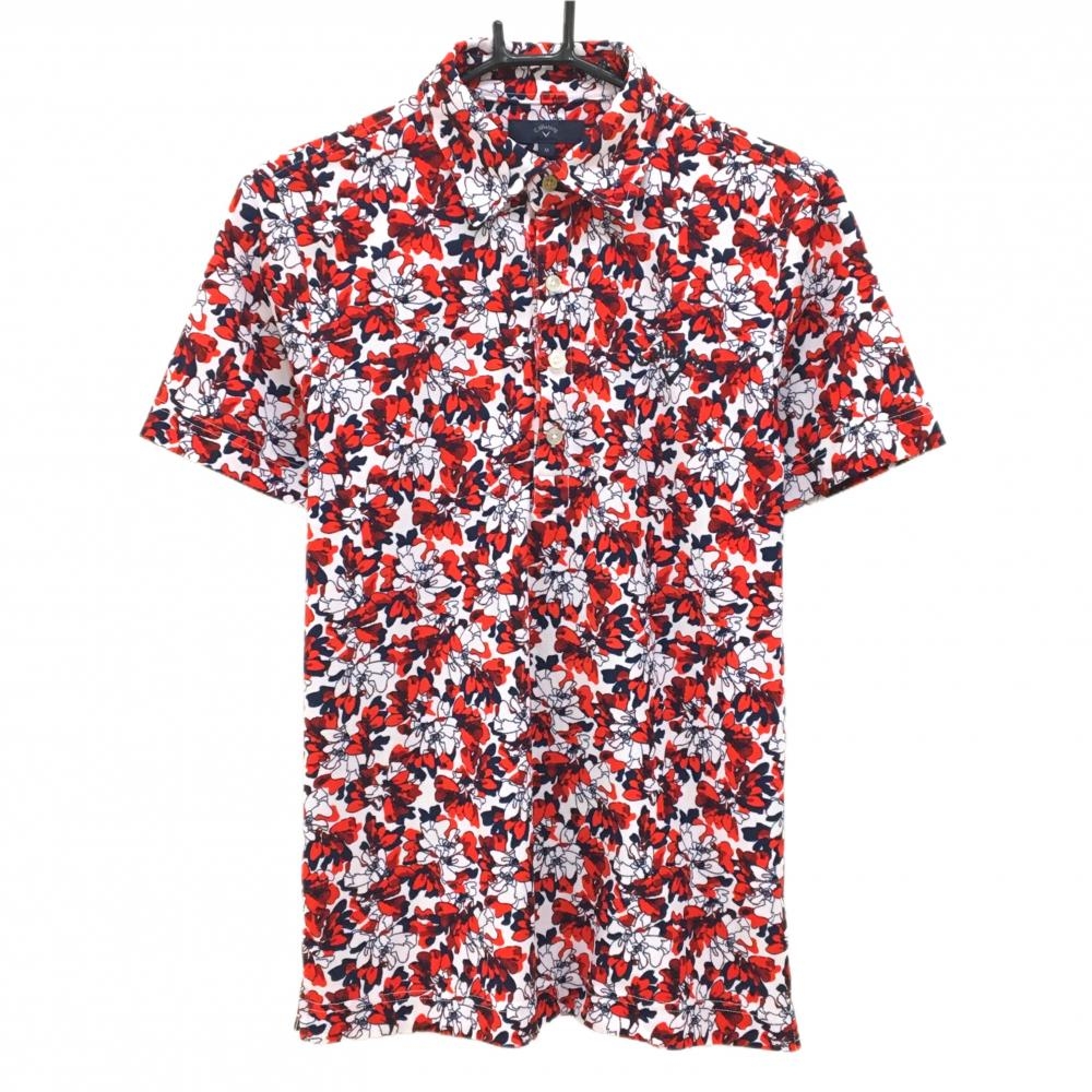 【超美品】キャロウェイ 半袖ポロシャツ レッド×ネイビー 花柄  メンズ M ゴルフウェア Callaway