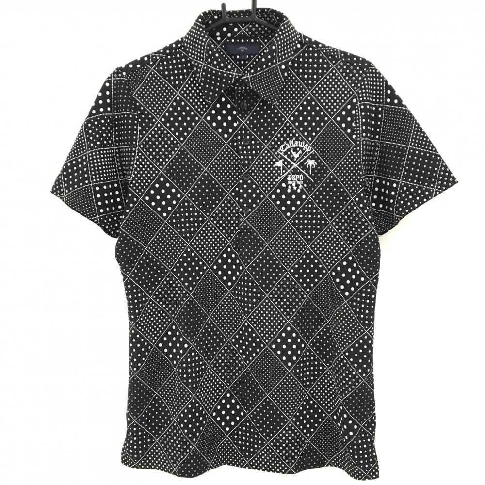 【超美品】キャロウェイ 半袖ポロシャツ 黒×白 総柄 ドット メンズ L ゴルフウェア Callaway