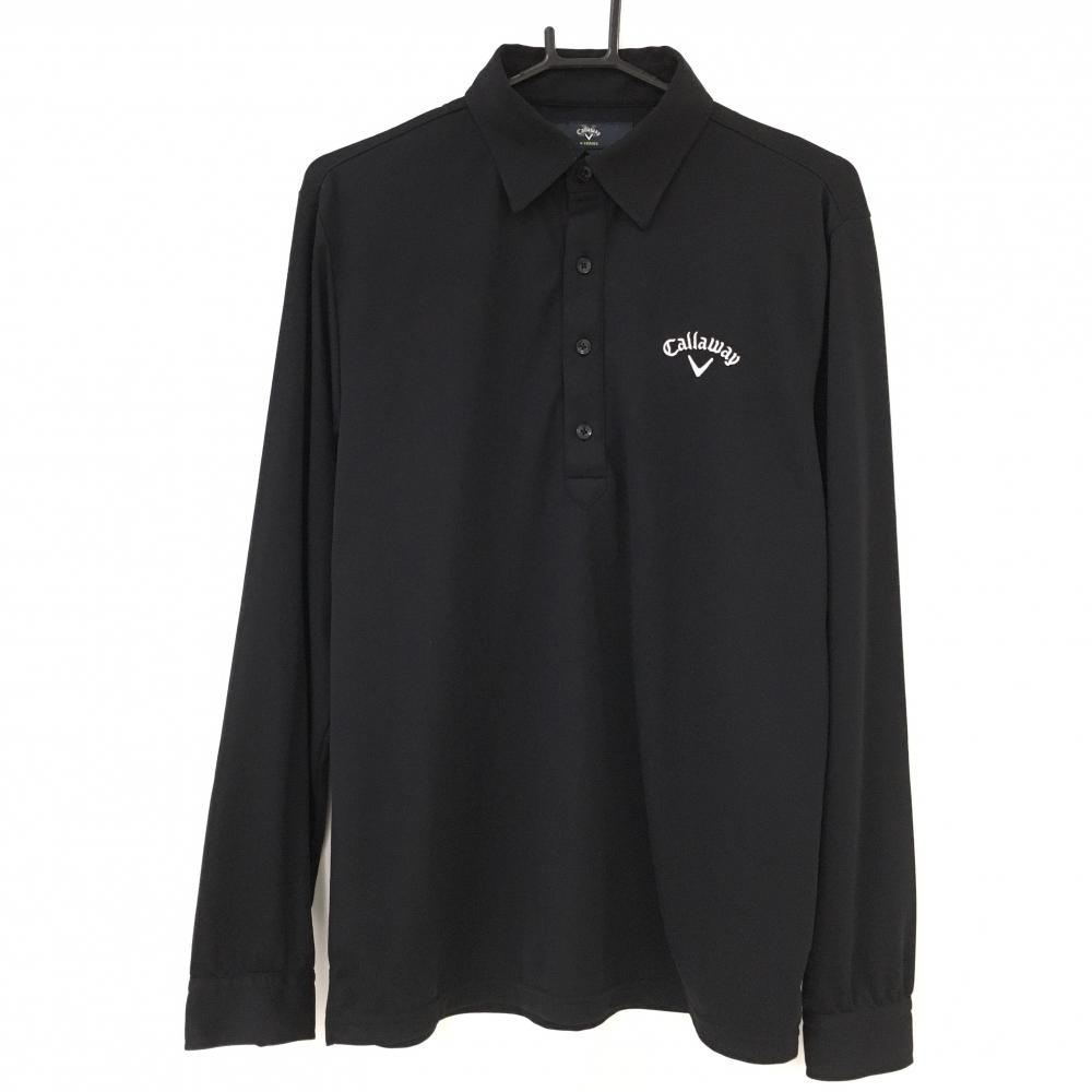 【超美品】キャロウェイ 長袖ポロシャツ 黒 DRYSPORT ロゴ白 シンプル メンズ L ゴルフウェア Callaway