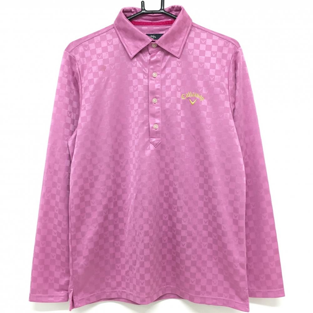 【美品】キャロウェイ 長袖ポロシャツ ピンク ブロックチェック地模様  メンズ L ゴルフウェア Callaway