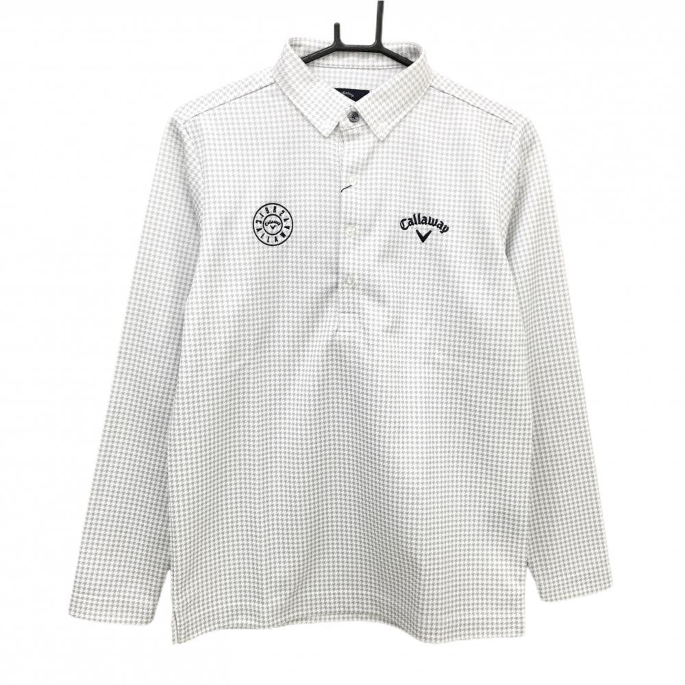 【新品】キャロウェイ 長袖ポロシャツ 白×グレー 千鳥格子 ボタンダウン 裏微起毛  メンズ M ゴルフウェア Callaway