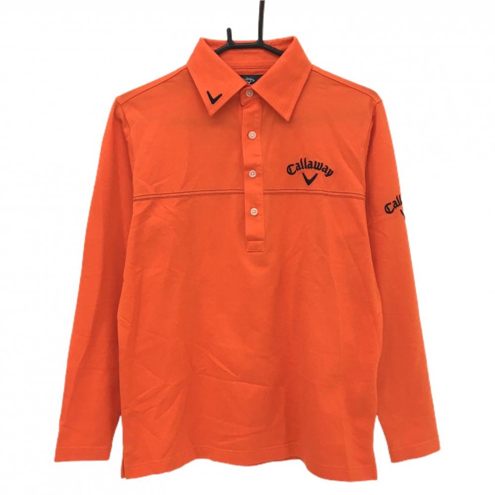 キャロウェイ 長袖ポロシャツ オレンジ×ネイビー ロゴ刺しゅう メンズ M ゴルフウェア Callaway
