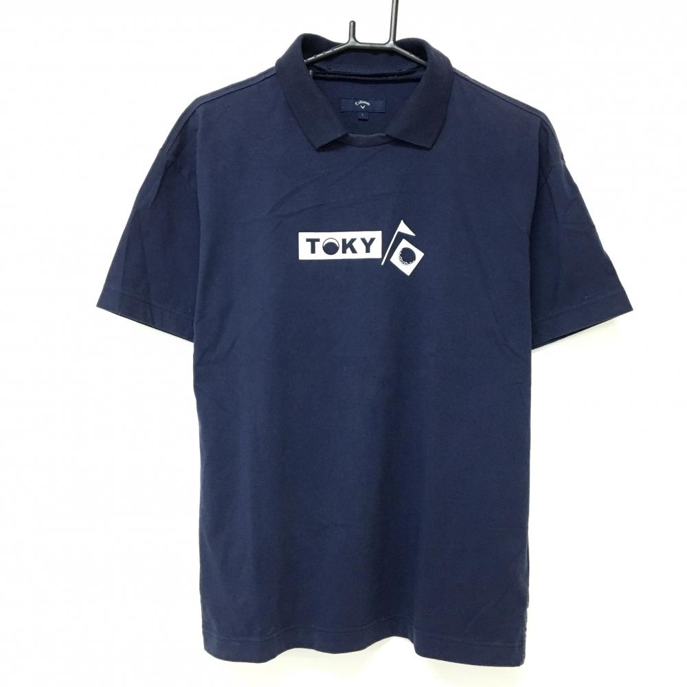 キャロウェイ 襟付きTシャツ ネイビー 2WAY 襟着脱可  メンズ L ゴルフウェア Callaway