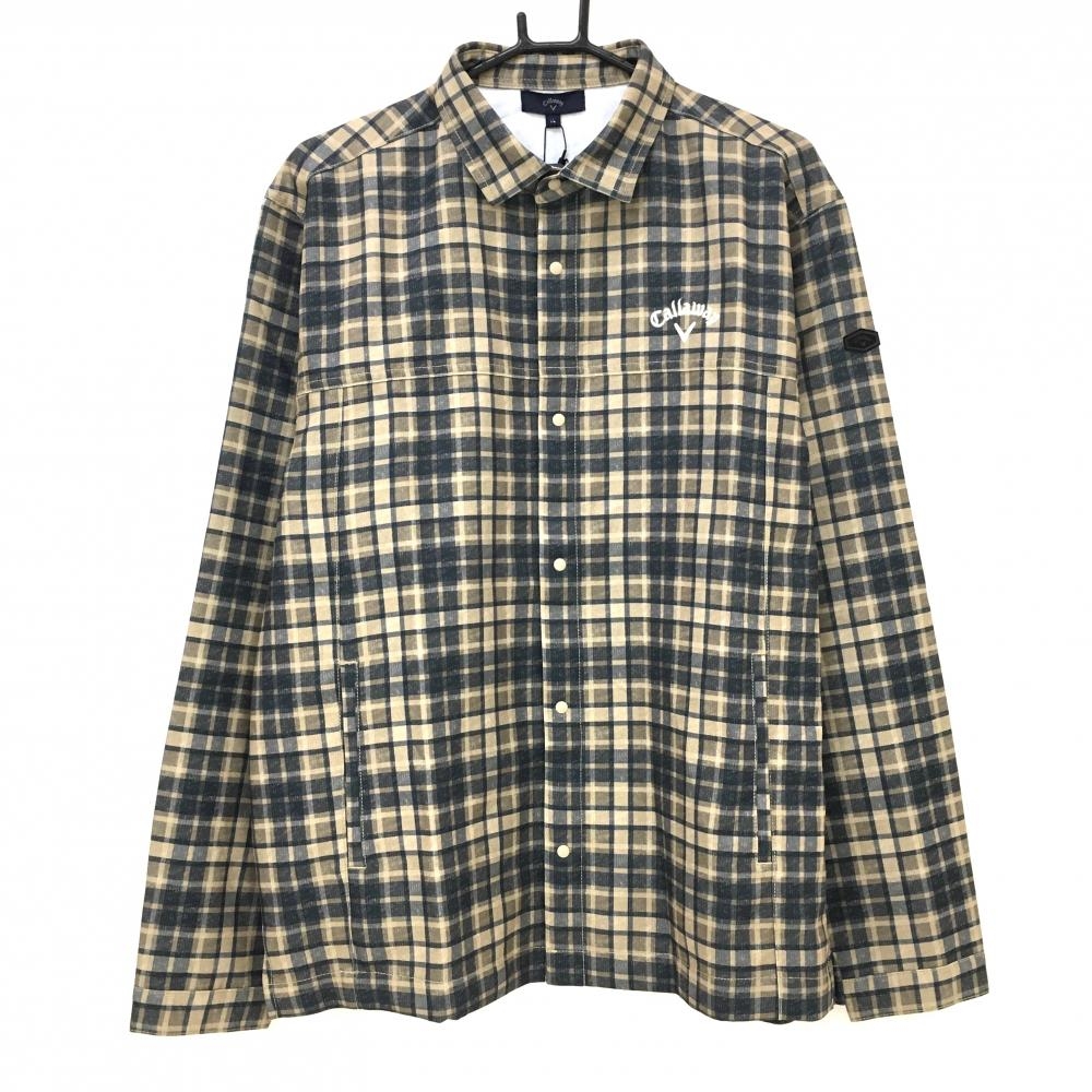 【新品】キャロウェイ 長袖シャツ ブラウン×ダークグリーン チェック 8WAYストレッチ メンズ LL ゴルフウェア 2024年モデル Callaway