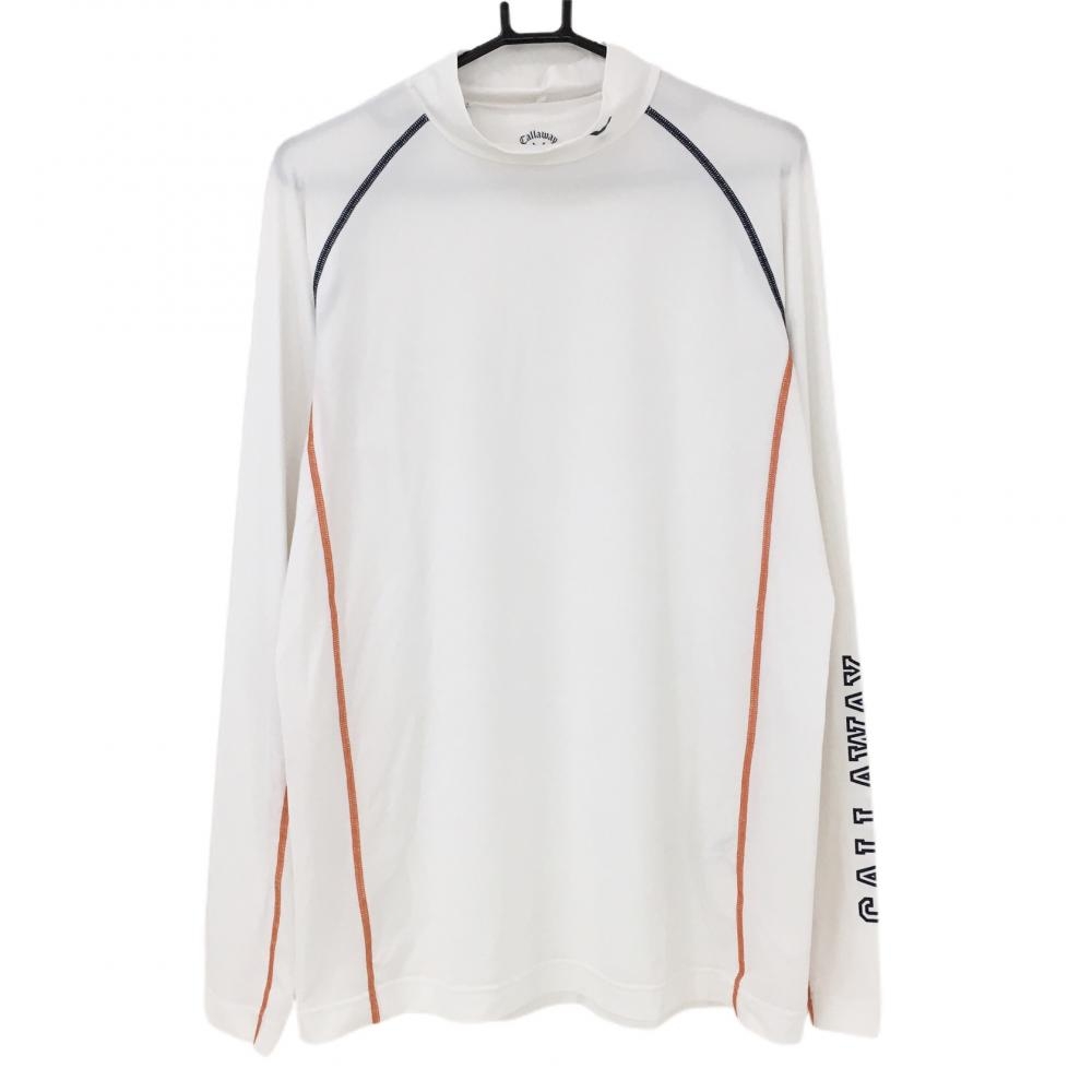 【超美品】キャロウェイ ハイネックインナーシャツ 白×ネイビー ネックロゴ メンズ 3Large ゴルフウェア Callaway
