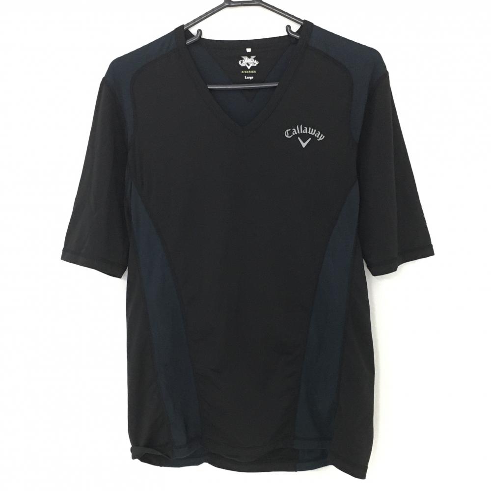 【美品】キャロウェイ 半袖インナーシャツ 黒×ネイビー Vネック メンズ Large ゴルフウェア Callaway