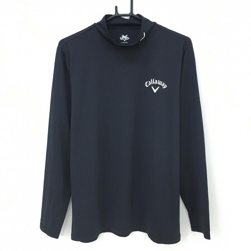 【超美品】キャロウェイ ハイネックインナーシャツ 黒 ロゴ白  メンズ LARGE ゴルフウェア Callaway