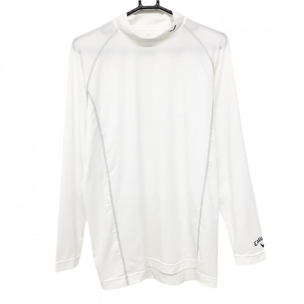 【超美品】キャロウェイ ハイネックインナーシャツ 白×ネイビー ネックロゴプリント ストレッチ メンズ 3・Large ゴルフウェア Callaway