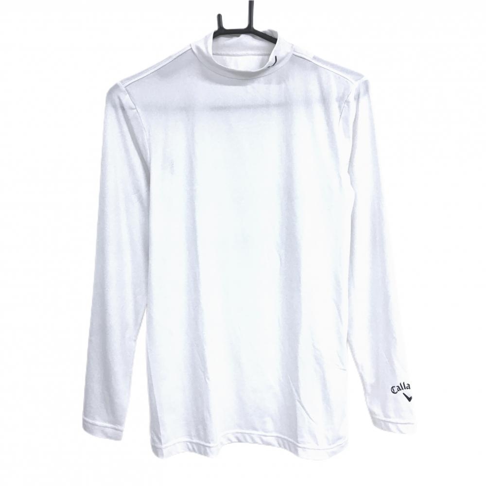 【美品】キャロウェイ ハイネックインナーシャツ白 ネックロゴ ストレッチ  メンズ M ゴルフウェア Callaway