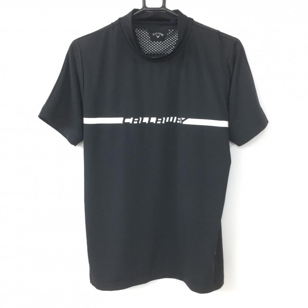 【超美品】Callaway キャロウェイ 半袖ハイネックシャツ 黒×白 ストレッチ  メンズ M ゴルフウェア