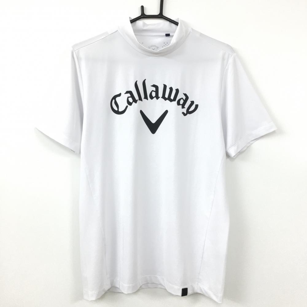 【超美品】キャロウェイ 半袖ハイネックシャツ 白×黒 ストレッチ メンズ M ゴルフウェア 2022年モデル Callaway