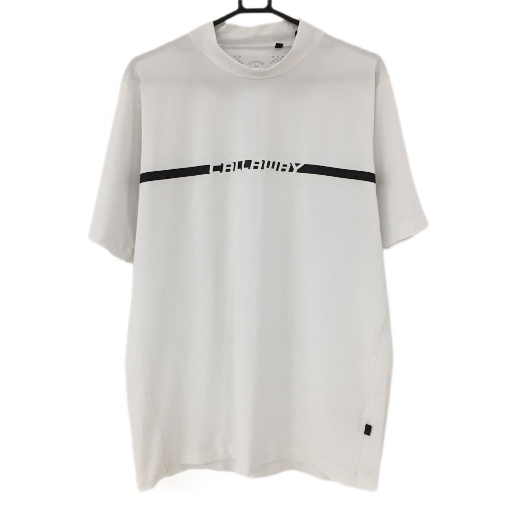 【超美品】キャロウェイ 半袖ハイネックシャツ 白×黒 フロントロゴ メンズ 3L ゴルフウェア 大きいサイズ Callaway