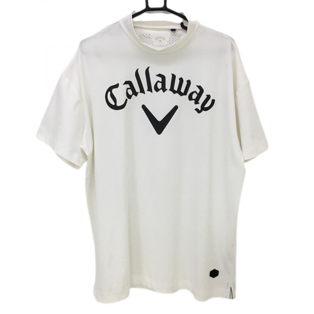 【美品】キャロウェイ 半袖ハイネックシャツ 白×黒 ビックロゴ　大きいサイズ メンズ 3L ゴルフウェア 大きいサイズ Callaway