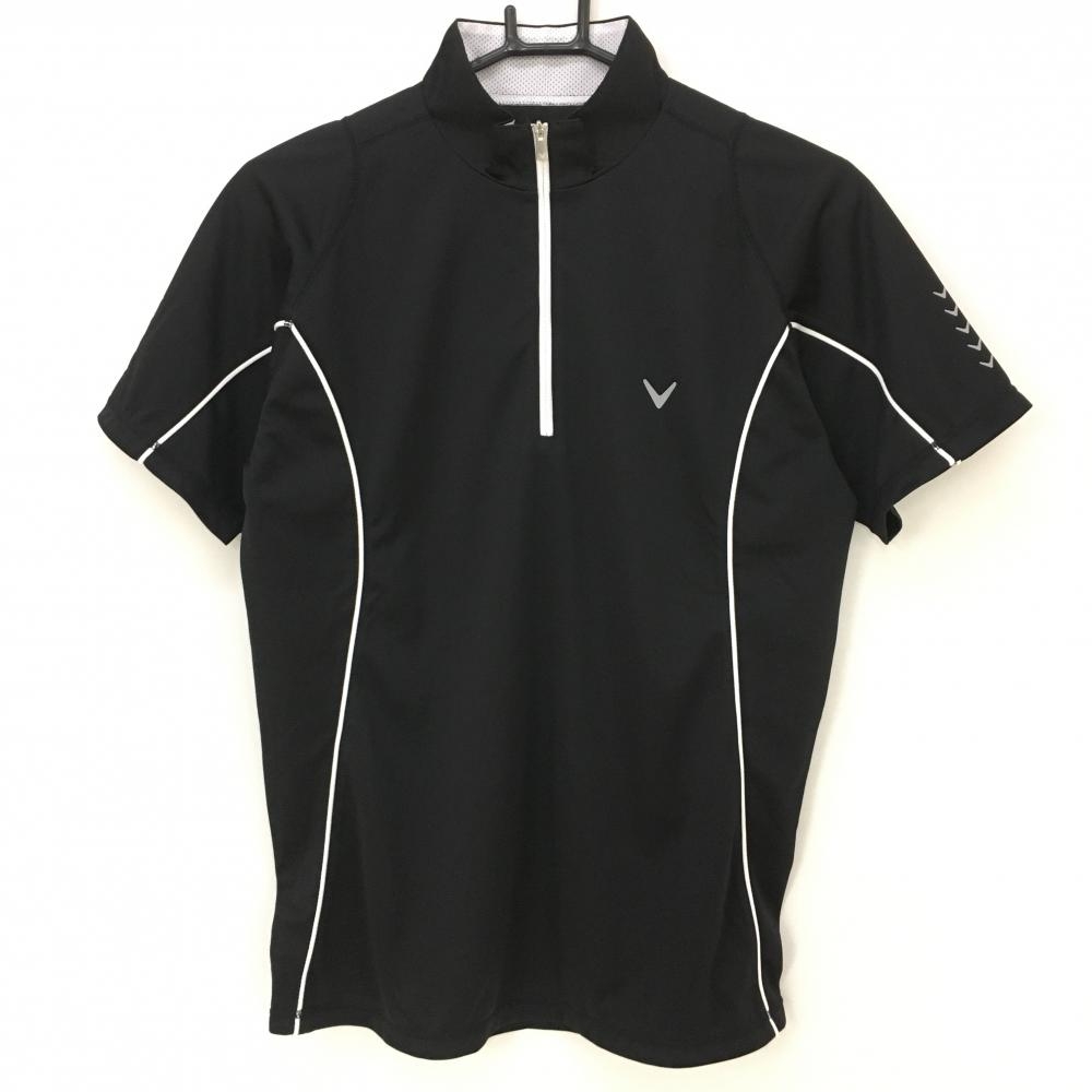 【美品】キャロウェイ 半袖ハイネックシャツ 黒×白 ハーフジップ メンズ MEDIUM ゴルフウェア Callaway