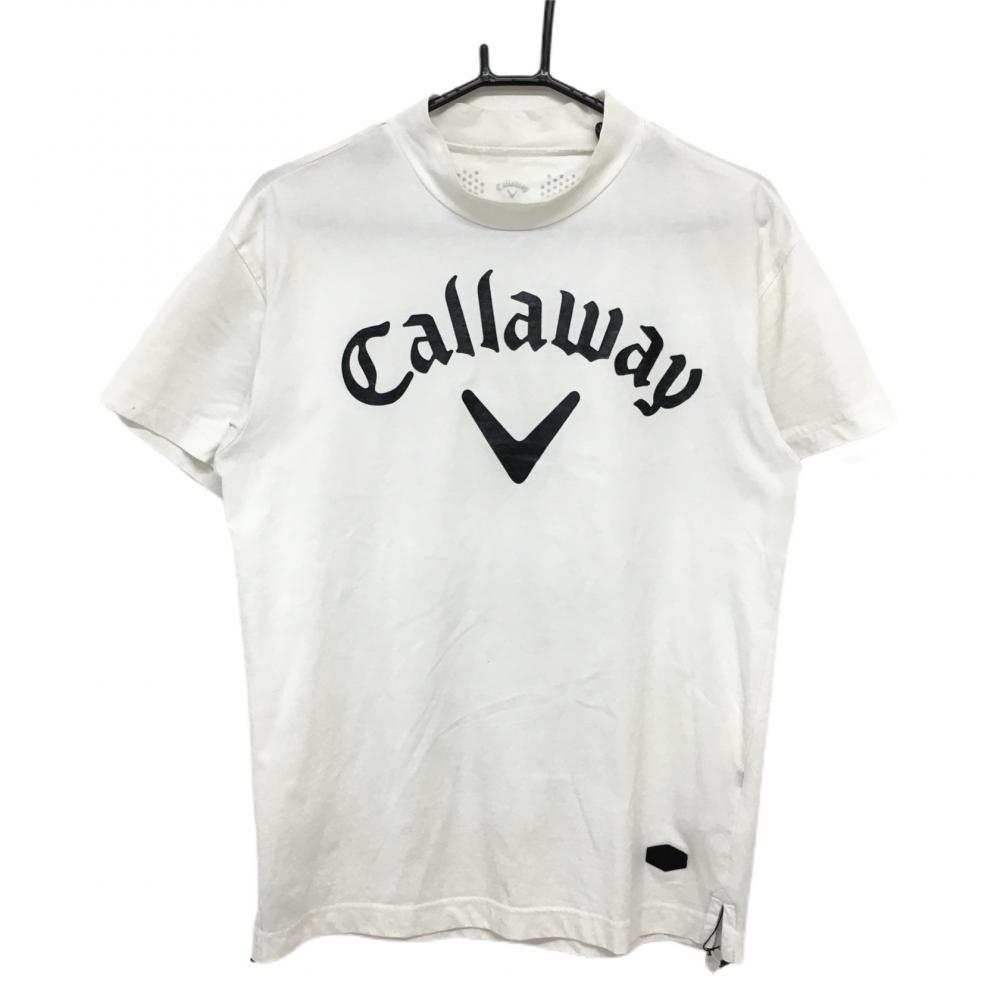 キャロウェイ 半袖ハイネックシャツ 白×黒 ビッグロゴ  メンズ M ゴルフウェア Callaway