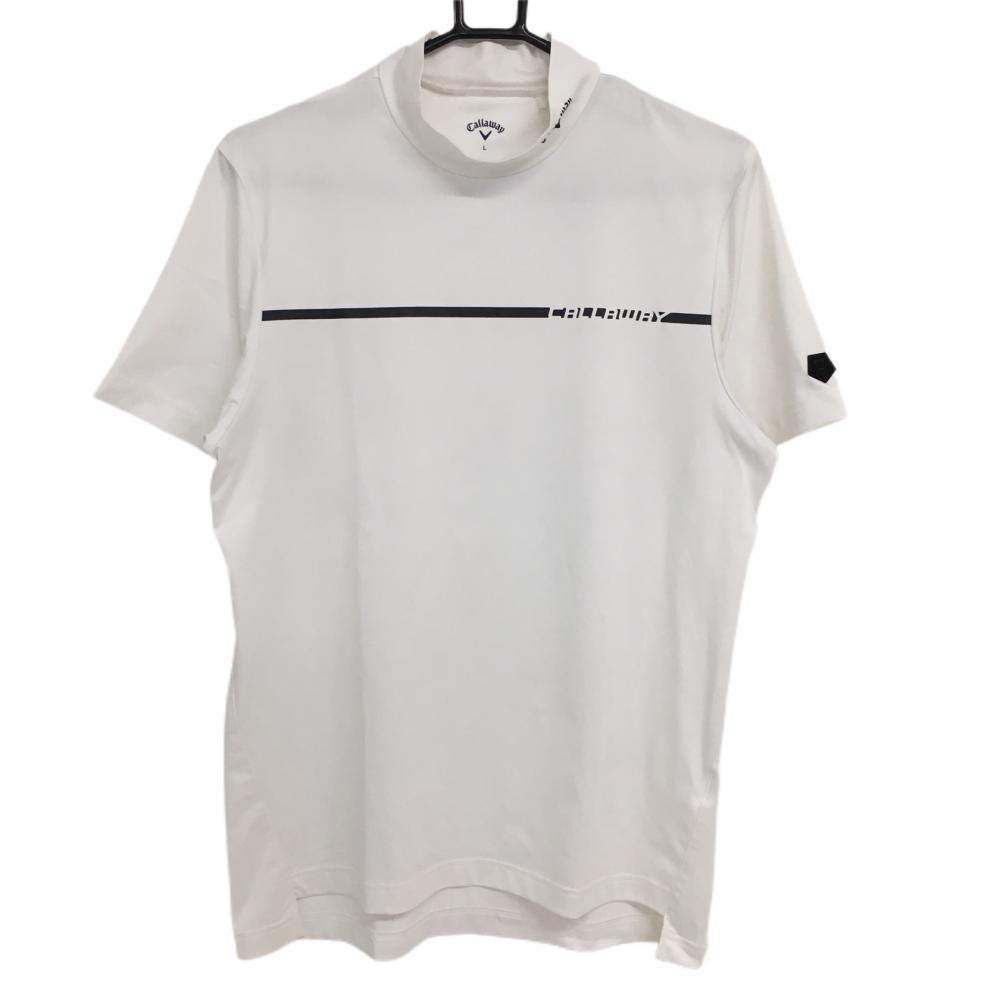 【美品】キャロウェイ 半袖ハイネックシャツ 白×黒 ロゴプリント  メンズ L ゴルフウェア Callaway