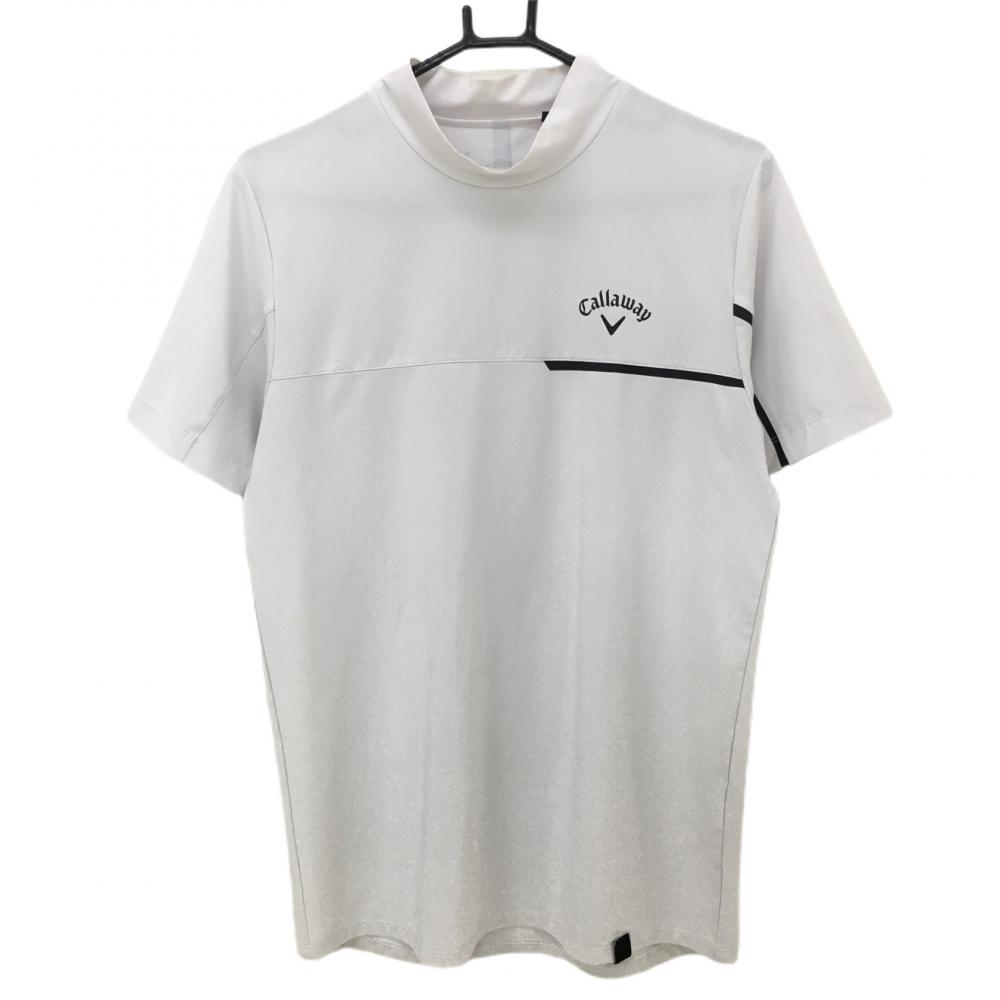 キャロウェイ 半袖ハイネックシャツ 白×黒 ロゴプリント  メンズ M ゴルフウェア Callaway