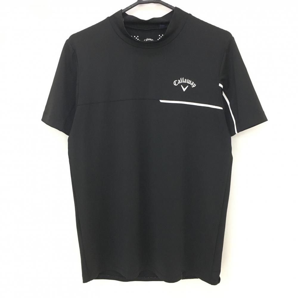 キャロウェイ 半袖ハイネックシャツ 黒×白 ロゴプリント  メンズ M ゴルフウェア Callaway