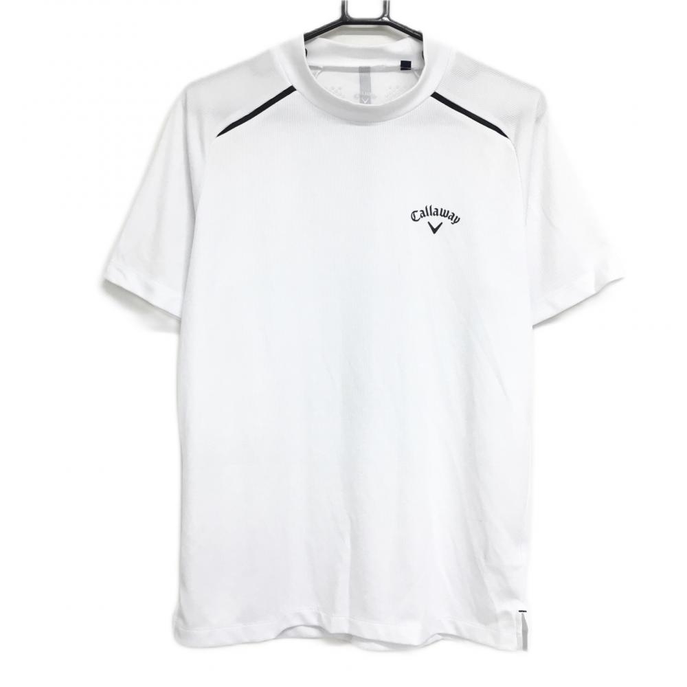 【超美品】キャロウェイ 半袖ハイネックシャツ 白×黒 肩・背面ライン メンズ L ゴルフウェア 2022年モデル Callaway