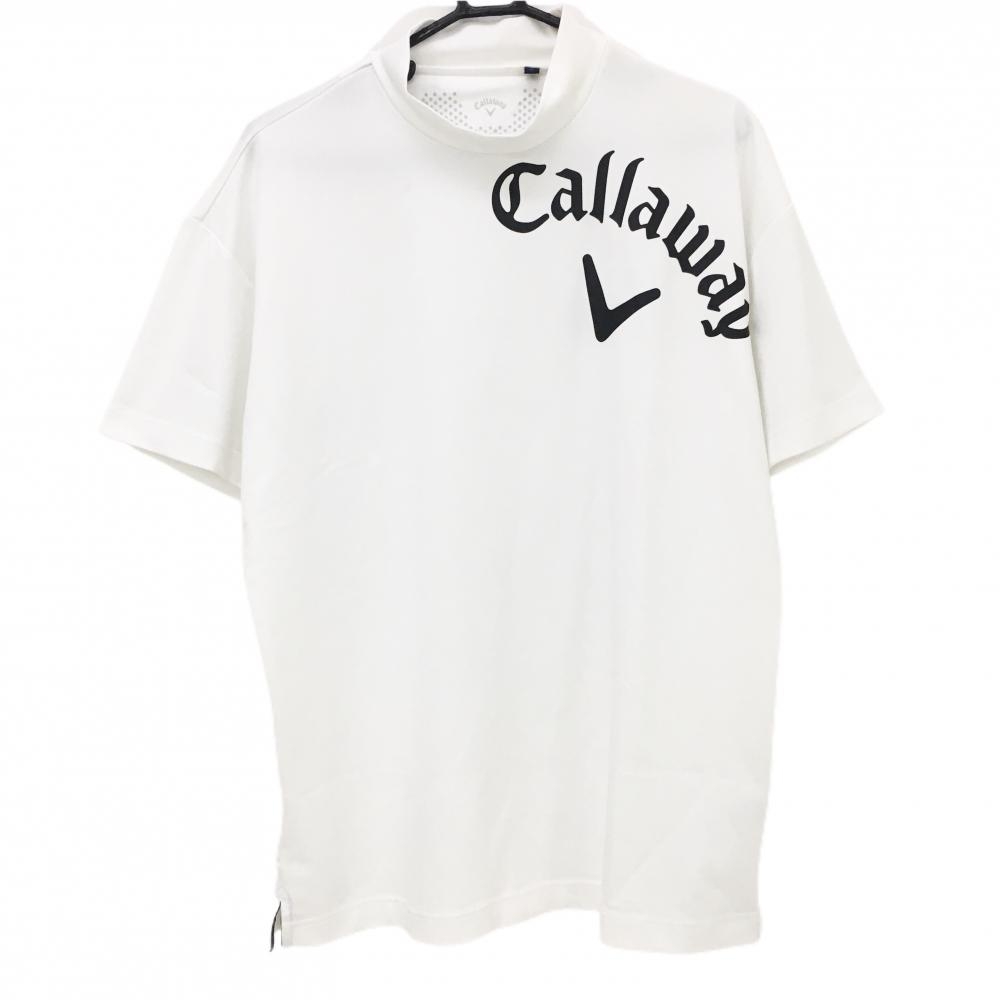 キャロウェイ 半袖ハイネックシャツ 白×黒 ビッグロゴ メンズ LL ゴルフウェア Callaway
