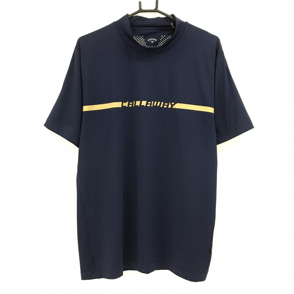 【超美品】キャロウェイ 半袖ハイネックシャツ ネイビー×ライトブラウン ストレッチ メンズ  ゴルフウェア Callaway