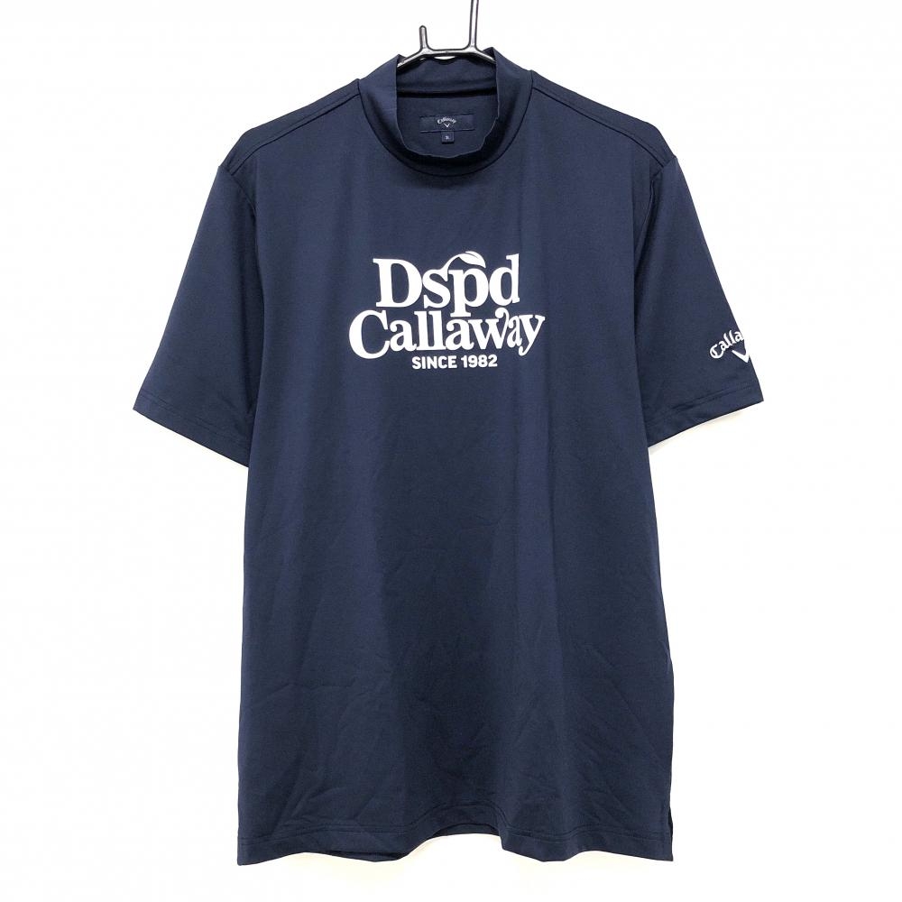 【超美品】キャロウェイ 半袖ハイネックシャツ ネイビー フロントロゴ  メンズ 3L ゴルフウェア 大きいサイズ Callaway