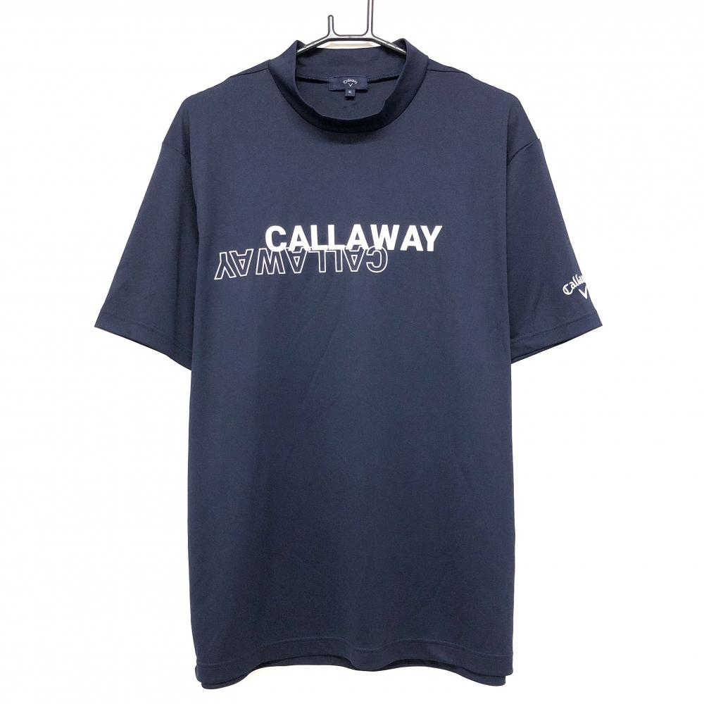 【超美品】キャロウェイ 半袖ハイネックシャツ ネイビー ロゴ白  メンズ 3L ゴルフウェア 2024年モデル 大きいサイズ Callaway