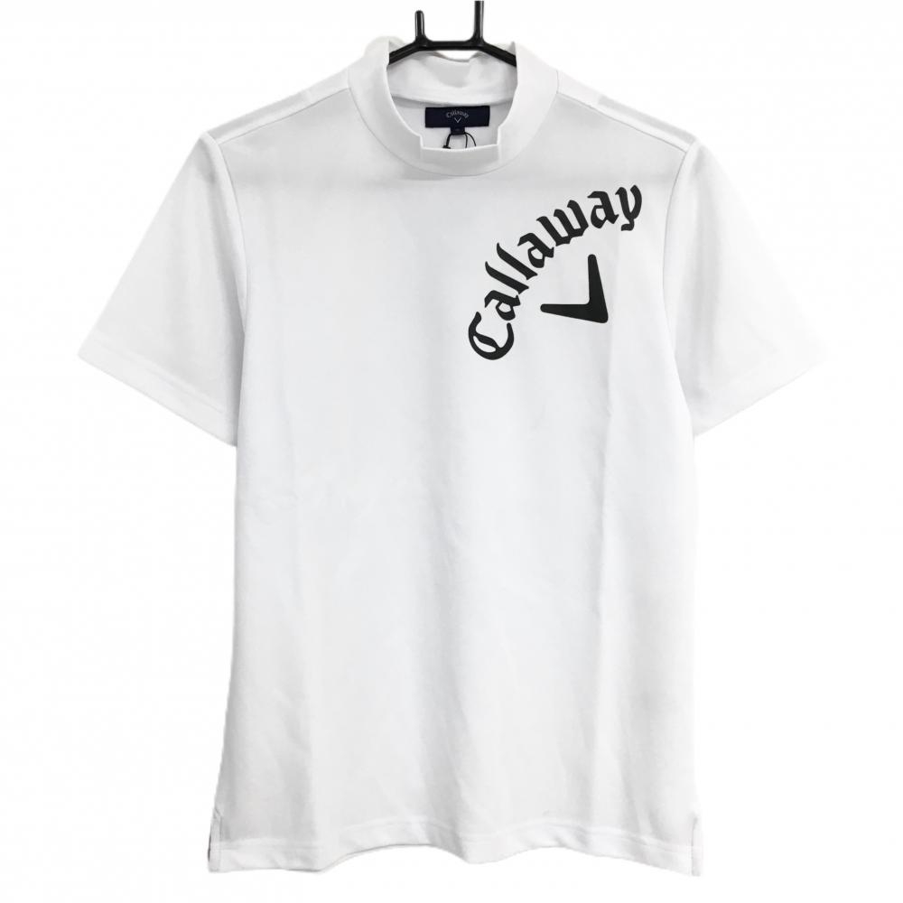 【新品】キャロウェイ 半袖ハイネックシャツ 白×黒 胸ロゴプリント メンズ M ゴルフウェア Callaway