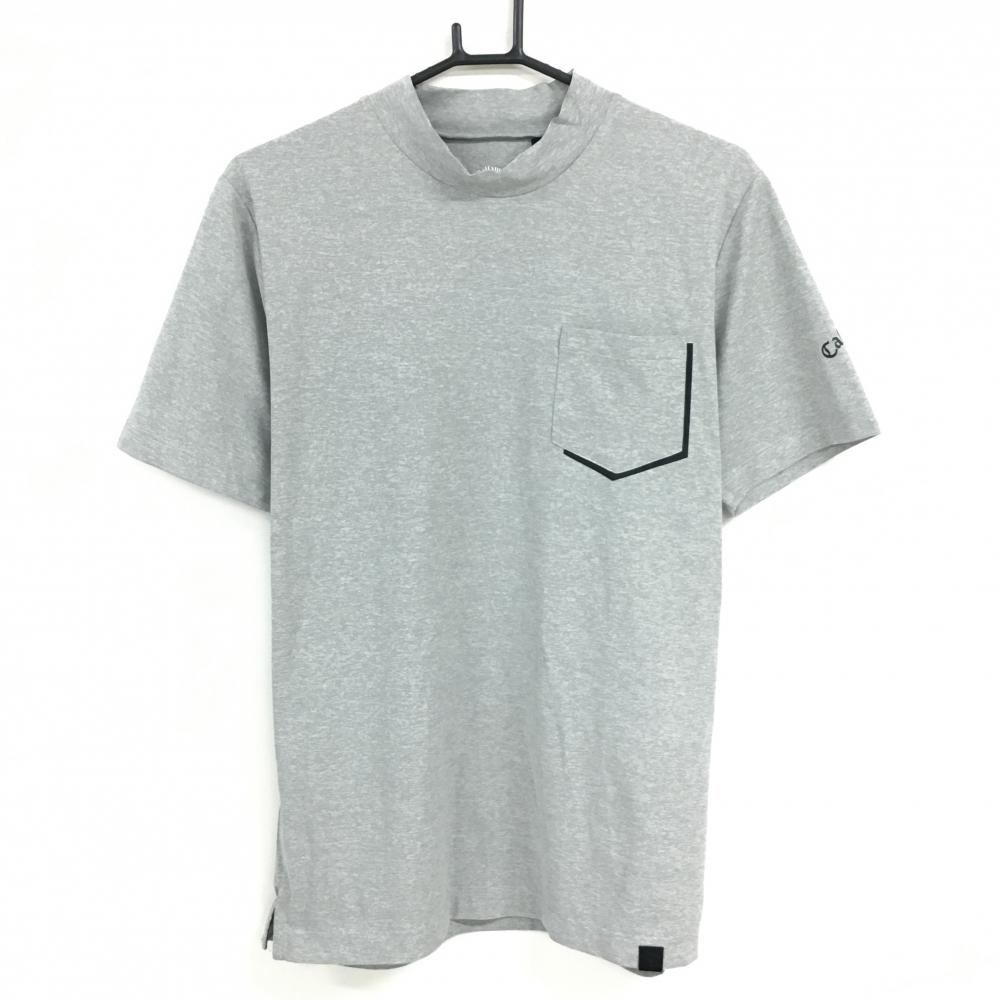 【超美品】キャロウェイ 半袖ハイネックシャツ 杢グレー 胸ポケット 袖ロゴ メンズ L ゴルフウェア Callaway
