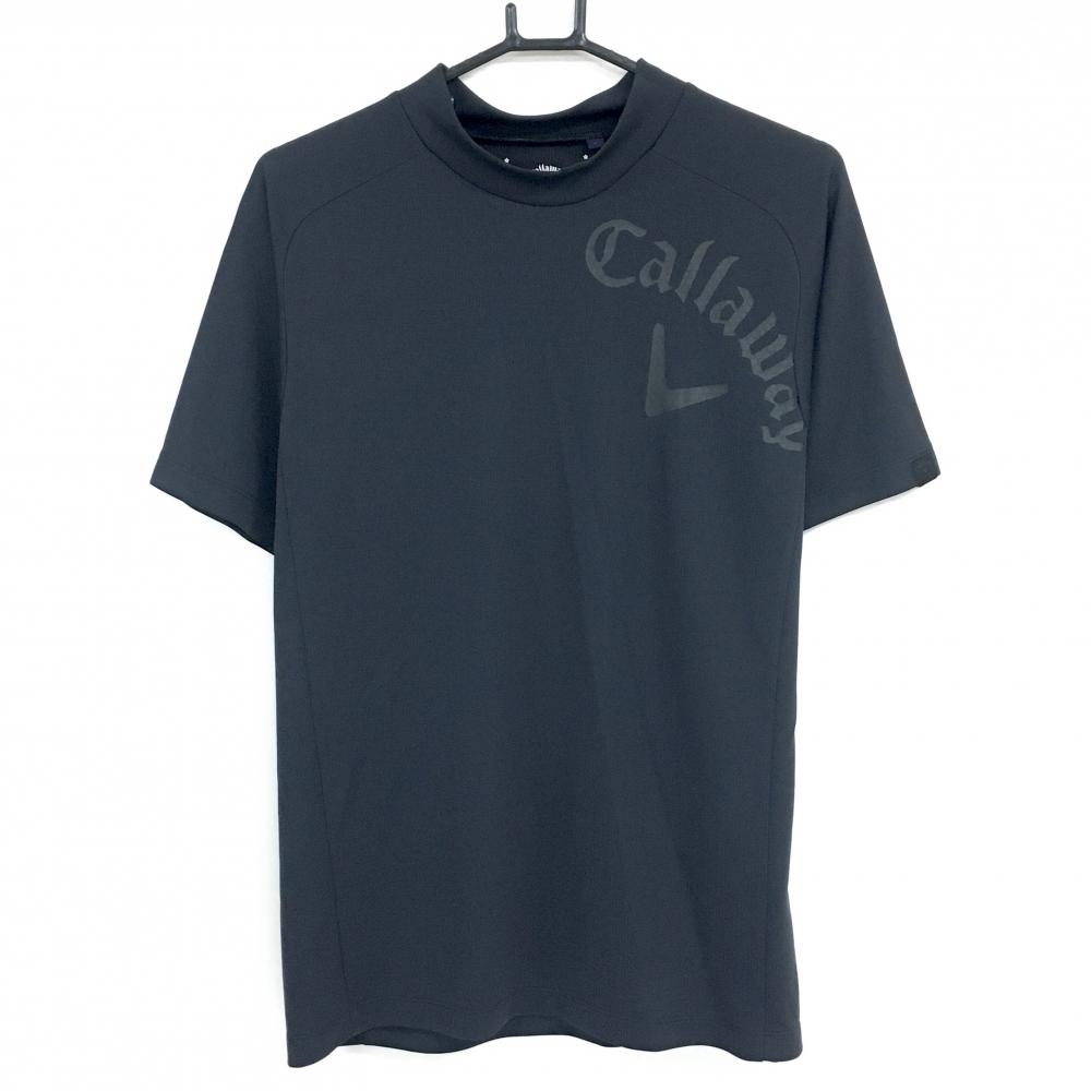 【超美品】キャロウェイ 半袖ハイネックシャツ 黒 凹凸ロゴ メンズ L ゴルフウェア Callaway