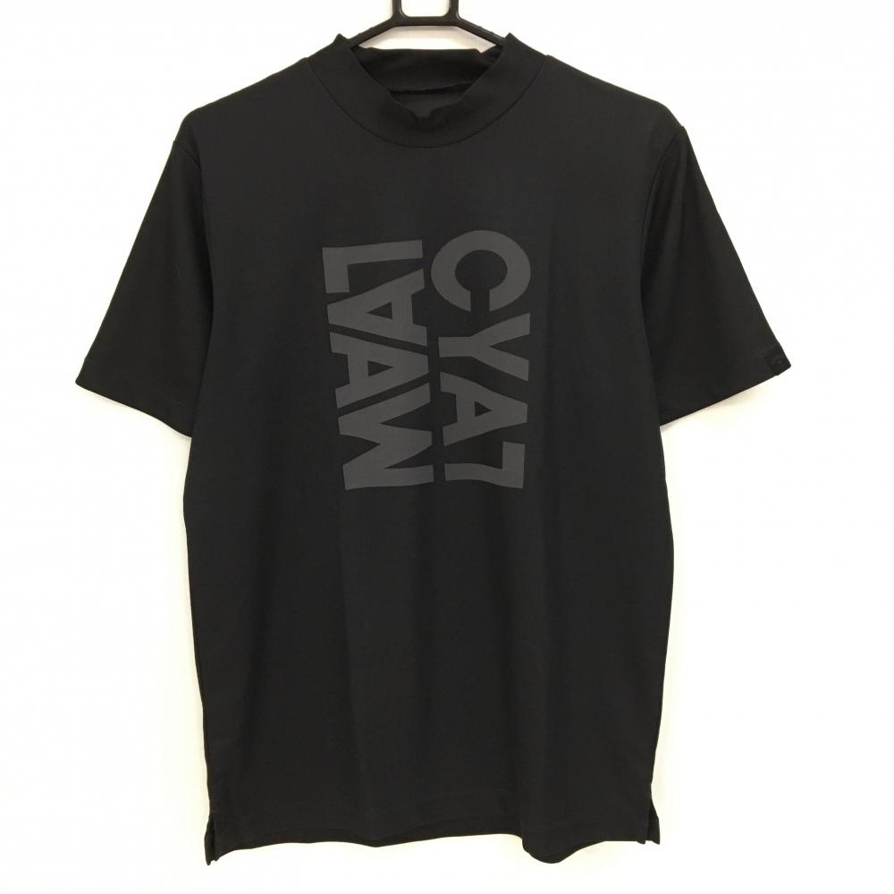 【超美品】キャロウェイ 半袖ハイネックシャツ 黒×グレー ビッグロゴ メンズ L ゴルフウェア Callaway