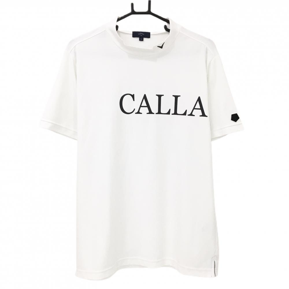 キャロウェイ 半袖ハイネックシャツ 白×黒 ビッグロゴ  メンズ LL ゴルフウェア Callaway