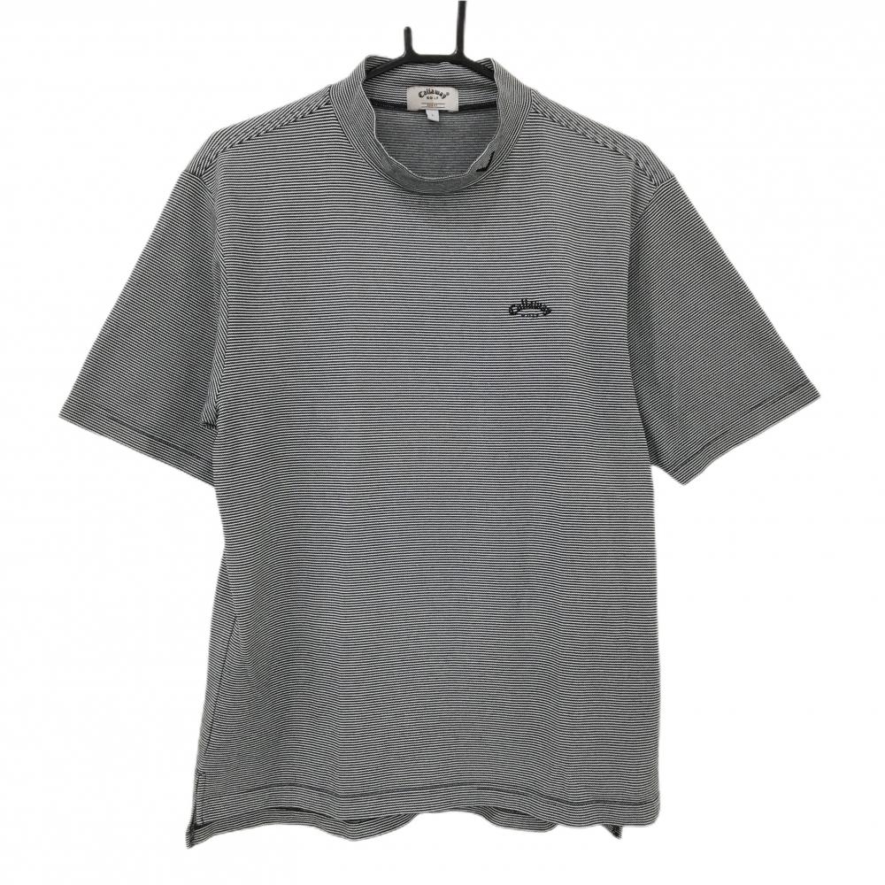 キャロウェイ 半袖ハイネックシャツ 黒×白 細ボーダー  メンズ L ゴルフウェア Callaway